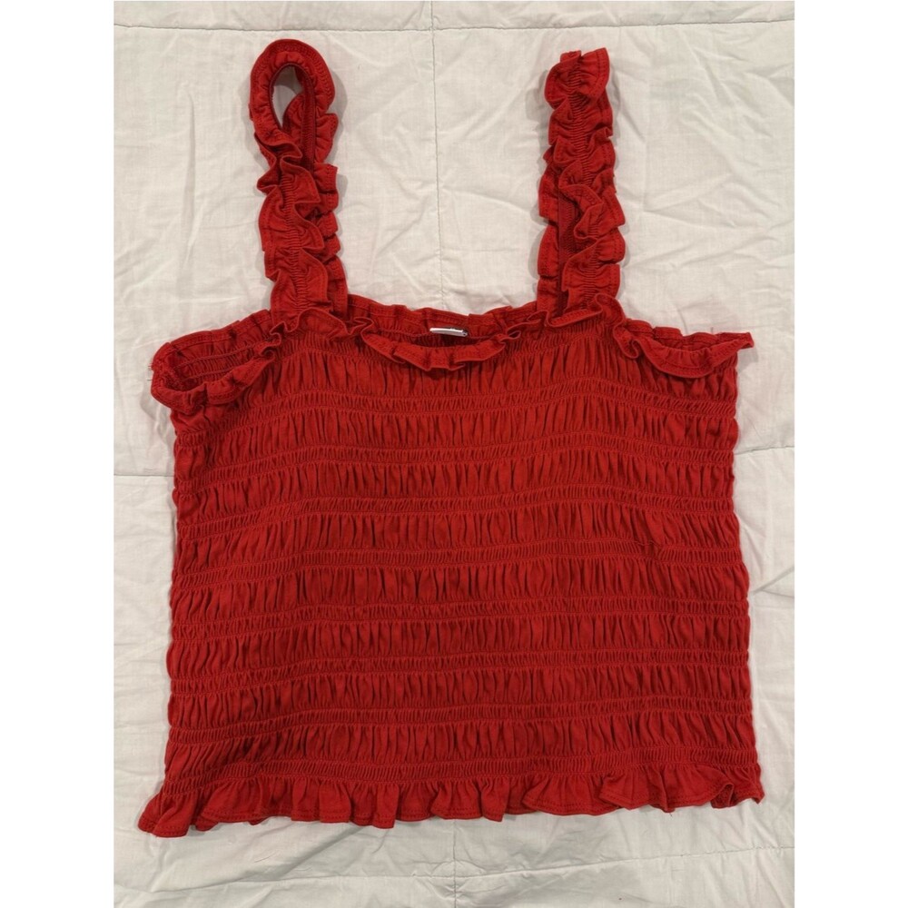 Old Navy Women’s Red Smocked Tank Top with Ruffle Hem, Size M